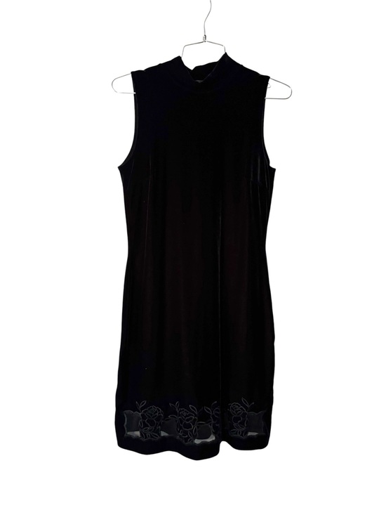 Scene Weaver Dresses & Skirts - Vintage Scene Black Sleeveless Mock-Neck Mini Dress with Floral Hem Size 7/8